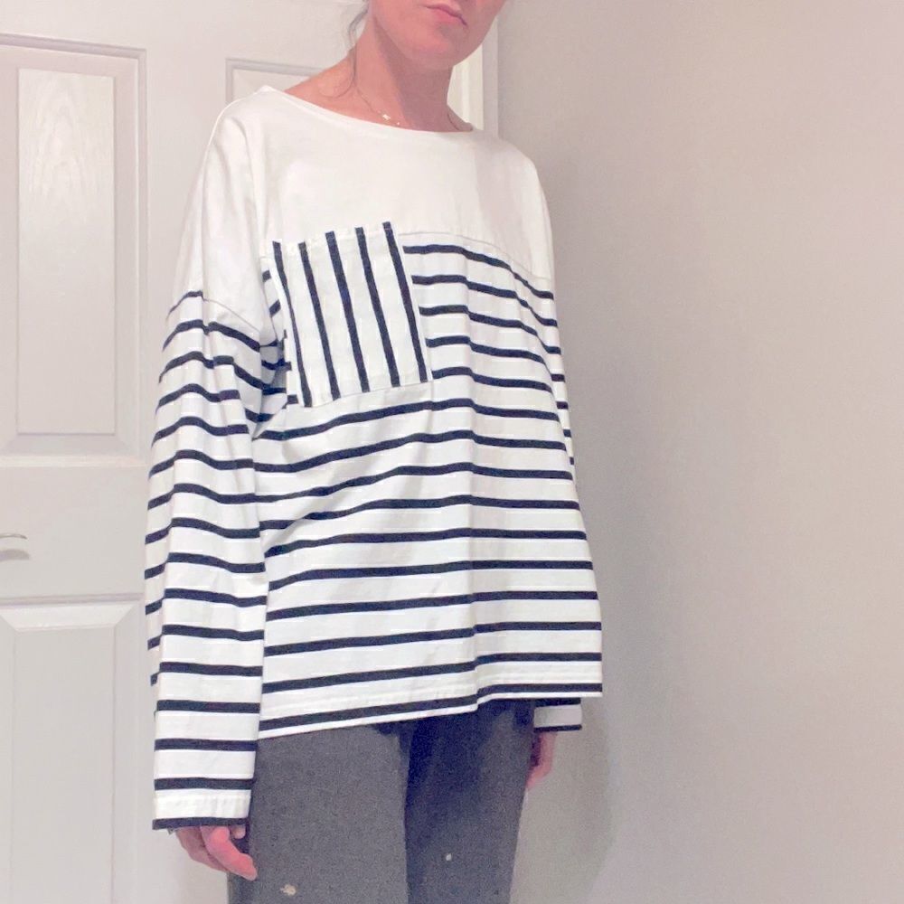 Oversized Striped Thick Pocket Jersey Tee‎